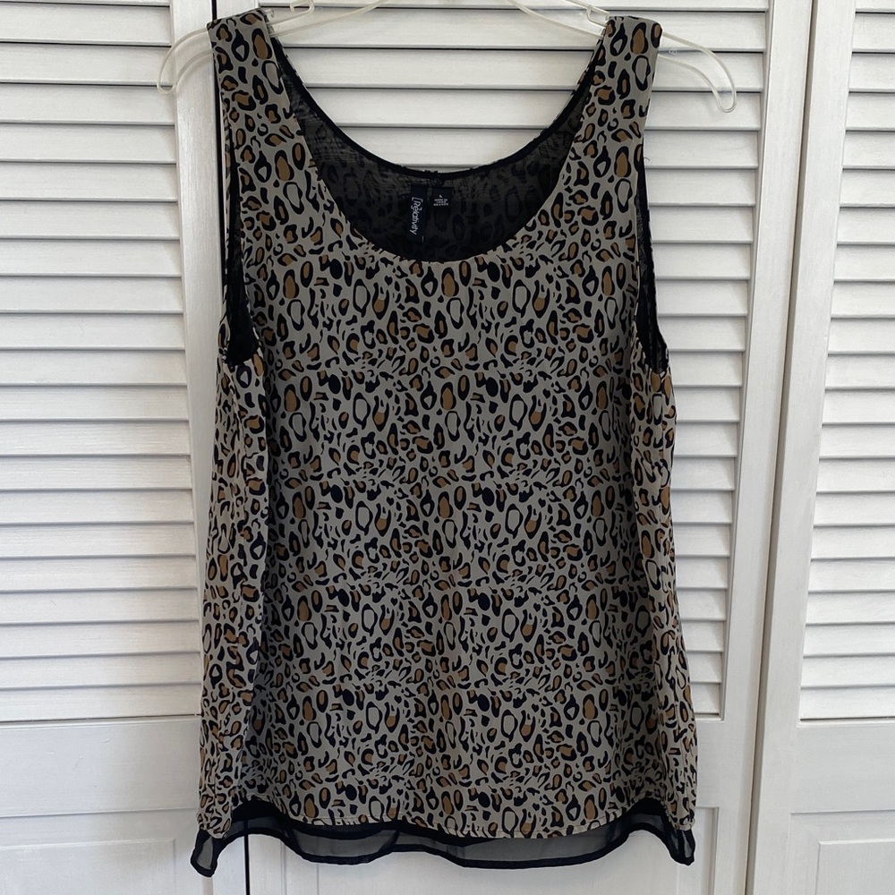 Relativity Animal Print Tank Women's Top Blouse Sheer Black Lining